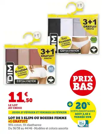 Super U Dim Lot de 3 slips ou boxers femme offre