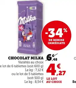 Super U MILKA Chocolat Milka offre