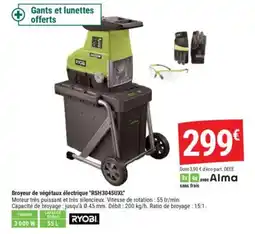 Gamm vert RYOBI Broyeur de végétaux électrique "RSH3045UXL" offre