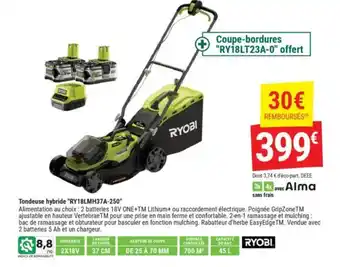 Gamm vert RYOBI Tondeuse hybride "RY18LMH37A-250" offre