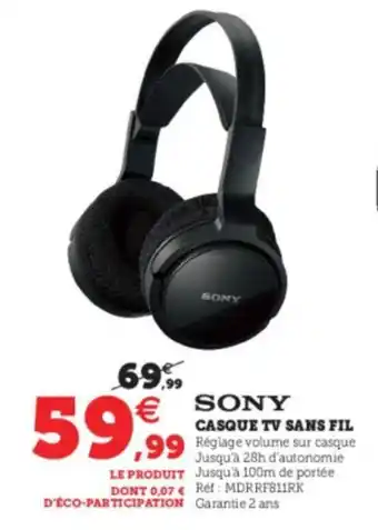 Super U Casque TV Sans Fil offre