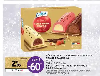 Intermarché Hyper Buchettes Glacées Vanille Chocolat Fraise Praliné X6 Pilpa offre