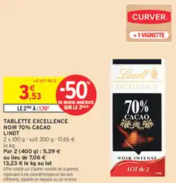 Intermarché Express Tablette excellence noir 70% cacao lindt offre