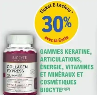 E.Leclerc Parapharmacie Gammes keratine, articulations, énergie, vitamines et minéraux et cosmétiques biocyte offre