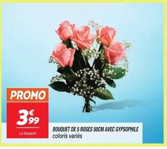 Netto Bouquet de 5 roses 50cm avec gypsophile offre