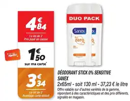 Netto SANEX Déodorant stick 0% sensitive offre