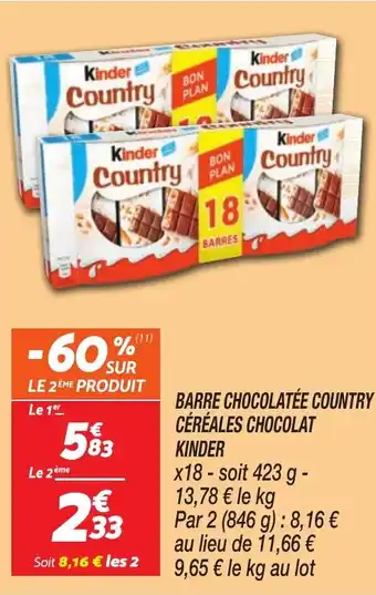 Netto KINDER Barre chocolatée country céréales chocolat offre