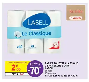 Intermarché Hyper Papier Toilette Classique 2 épaisseurs Blanc Labell offre