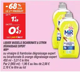 Netto MIR Liquide vaisselle bicarbonate & citron dégraissage expert offre