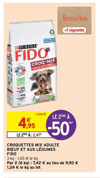 Intermarché Hyper Croquettes Mix Adulte Boeuf Et Aux Légumes Fido offre