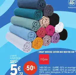 E.Leclerc TISSAIA Drap housse coton bio 90x190 cm offre