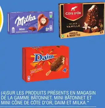 E.Leclerc Sur les produits présents en magasin dé la gamme bâtonnet, mini bâtonnet et mini cône de côte d'or, daim et milka offre