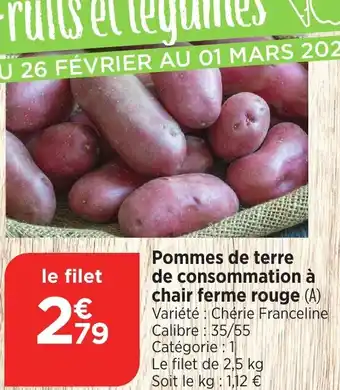 Bi1 Pommes de terre de consommation à chair ferme rouge offre