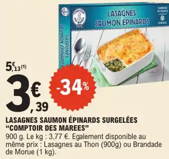 E.Leclerc "COMPTOIR DES MAREES" Lasagnes saumon épinards surgelées offre