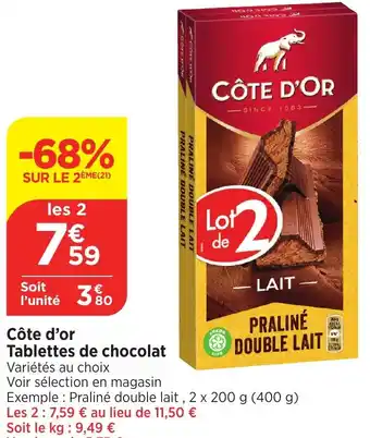 Bi1 Côte d'or Tablettes de chocolat offre