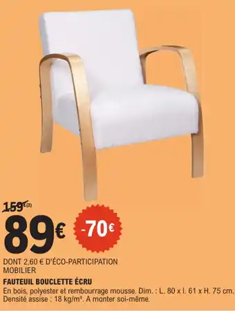 E.Leclerc Fauteuil bouclette écru offre