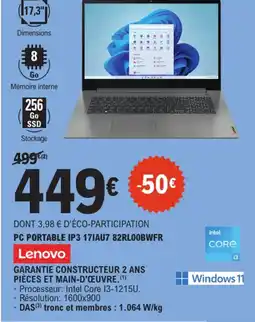 E.Leclerc LENOVO Pc portable ip3 17iau7 82rl00bwfr offre