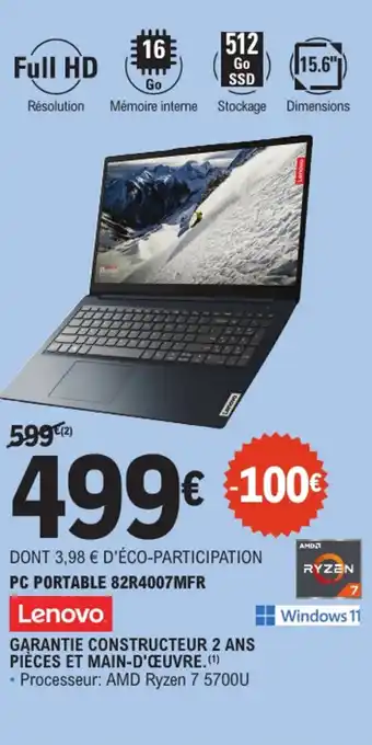 E.Leclerc LENOVO Pc portable 82r4007mfr offre