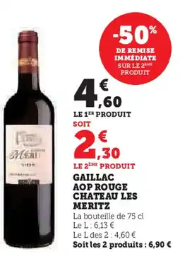 Super U Gaillac aop rouge chateau les meritz offre