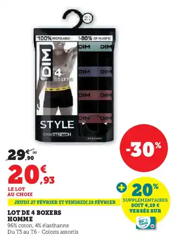 Super U DIM Lot de 4 boxers homme offre