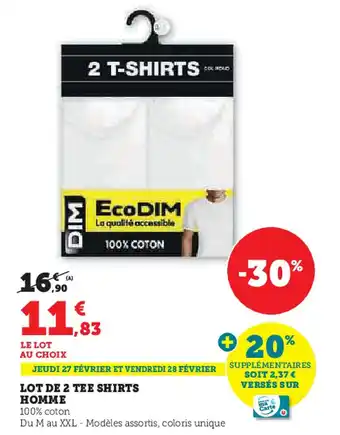 Super U DIM Lot de 2 tee shirts homme offre