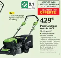 Espace emeraude Pack tondeuse tractée 40 V offre