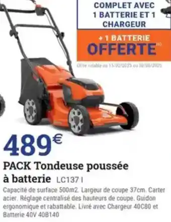 Espace emeraude PACK Tondeuse poussée à batterie LC137| offre