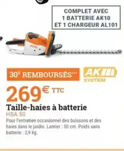 Espace emeraude Taille-haies à batterie HSA 50 offre