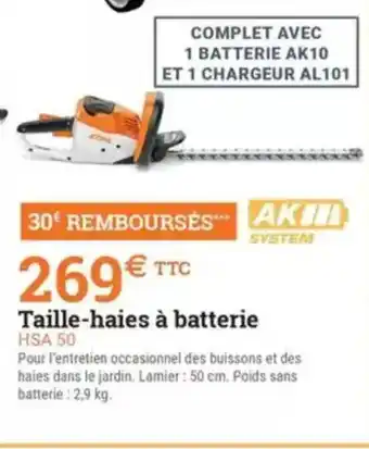 Espace emeraude Taille-haies à batterie HSA 50 offre