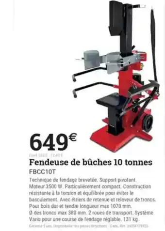 Espace emeraude Fendeuse de bûches 10 tonnes offre