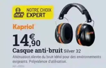 Espace emeraude KAPRIOL Casque anti-bruit Silver 32 offre