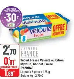 G20 DANONE Yaourt brassé Velouté au Citron, Myrtille, Abricot, Fraise offre