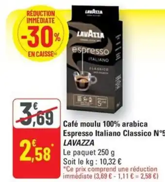 G20 LAVAZZA Café moulu 100% arabica Espresso Italiano Classico N°5 offre