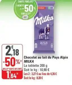 G20 MILKA Chocolat au lait du Pays Alpin offre