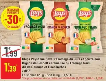 G20 LAY'S Chips Paysanne Saveur Fromage du Jura et poivre noir, Oignon de Roscoff caramélisé ou Fromage frais offre