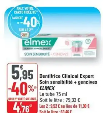 G20 ELMEX Dentifrice Clinical Expert Soin sensibilité + gencives offre