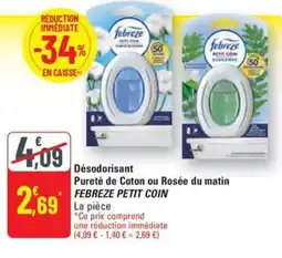 G20 FEBREZE PETIT COIN Désodorisant Pureté de Coton ou Rosée du matin offre