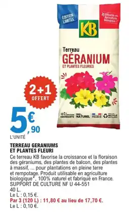 E.Leclerc Jardi KB Terreau geraniums et plantes fleuri offre