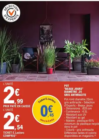 E.Leclerc Jardi "BEAUX JOURS" Pot diamètre.25 offre