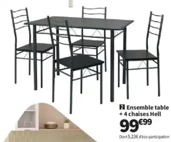 Conforama Ensemble table + 4 chaises Hell offre