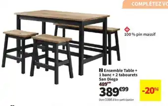 Conforama Ensemble Table + 1 banc + 2 tabourets San Diego offre