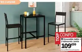 Conforama Ensemble table + 2 tabourets Jamie offre