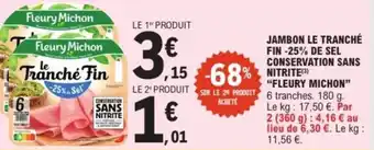 E.Leclerc Express “FLEURY MICHON” Jambon le tranché fin -25% de sel conservation sans nitrite offre