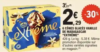 E.Leclerc Express "EXTRÊME" 6 cônes glacés vanille de madagascar offre