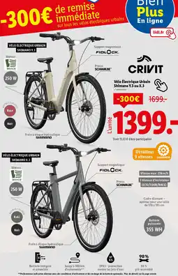 Lidl CRIVIT Vélo Électrique Urbain Shimano Y.3 ou X.3 offre