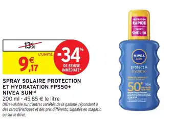 Intermarché Spray solaire protection et hydratation fps50+ nivea sun offre