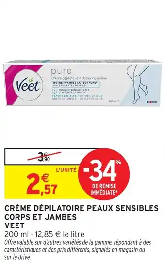 Intermarché Crème dépilatoire peaux sensibles corps et jambes veet offre