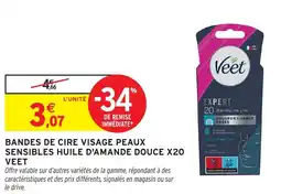 Intermarché Bandes de cire visage peaux sensibles huile d'amande douce x20 veet offre