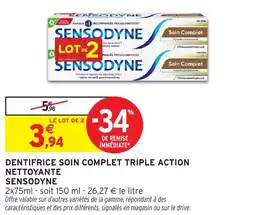 Intermarché Dentifrice soin complet triple action nettoyante sensodyne offre