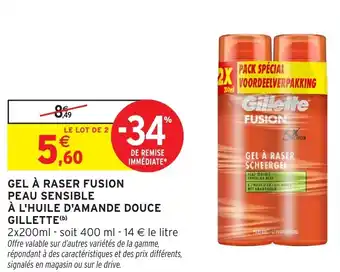 Intermarché Gel à raser fusion peau sensible à l'huile d'amande douce gillette offre